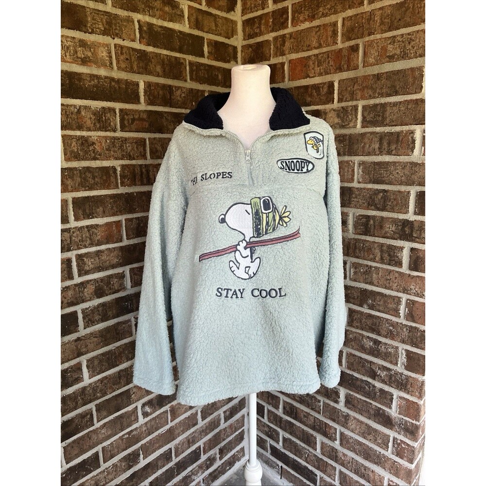 Peanuts Snoopy Women Light Blue Winter Sherpa Zip Fleece Pullover XXL NWT - Picture 2 of 16